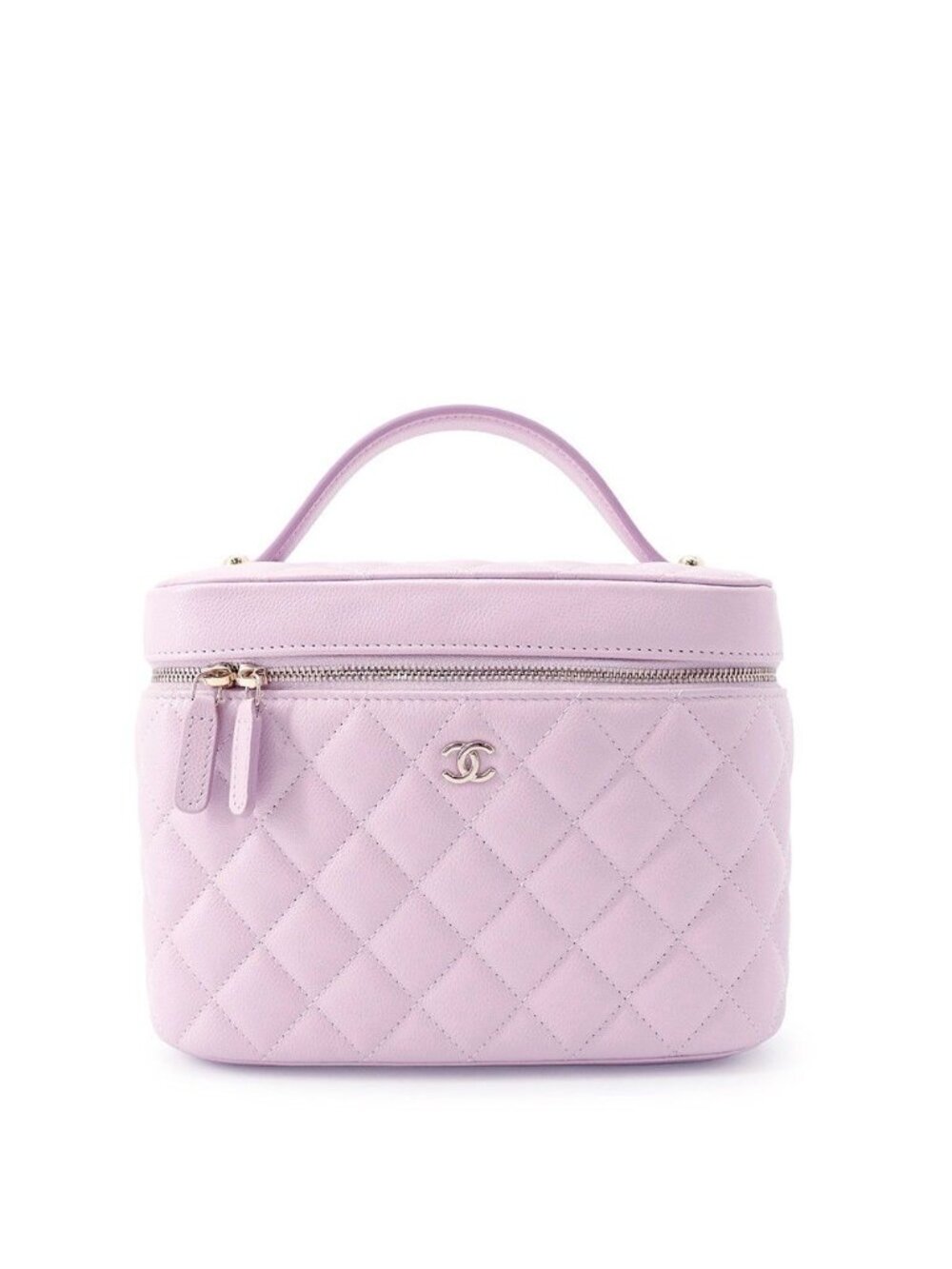 Chanel Vanity Top Handle Quilted CC Logo Caviar Leather Makeup Pouch